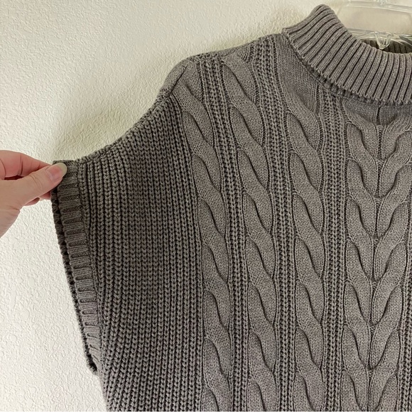 PACT Cable Knit Poncho Pullover Organic Cotton Turtleneck Sweater Fisherman Gray - Picture 3 of 10